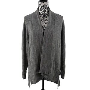 Pure Jill Gray Wool Blend Open Front Cardigan Sweater L | Cozy Draped Knit